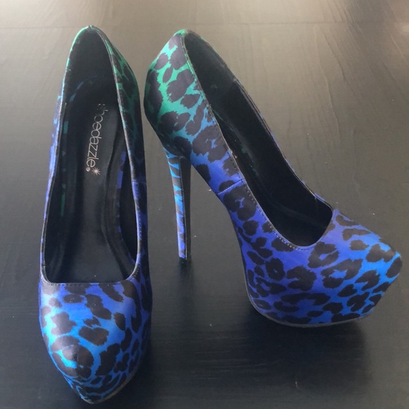 Shoe Dazzle Shoes - Shoe Dazzle Leopard Platform Stiletto High Heel Shoes Blue Black Green Size 7
